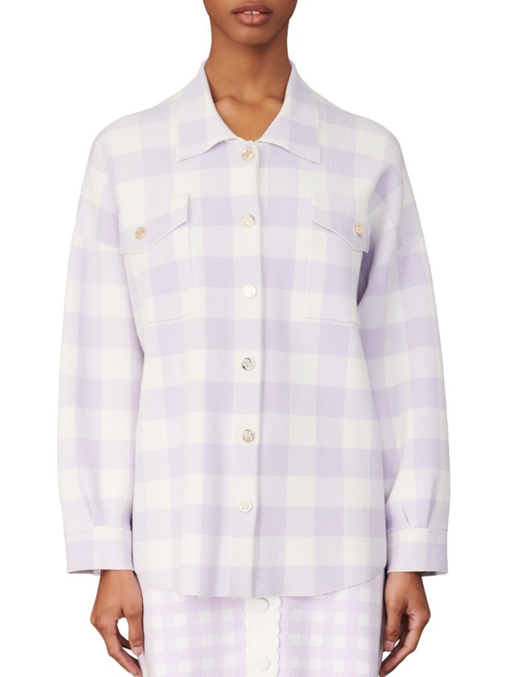 maje Plaid Shirt Cardigan